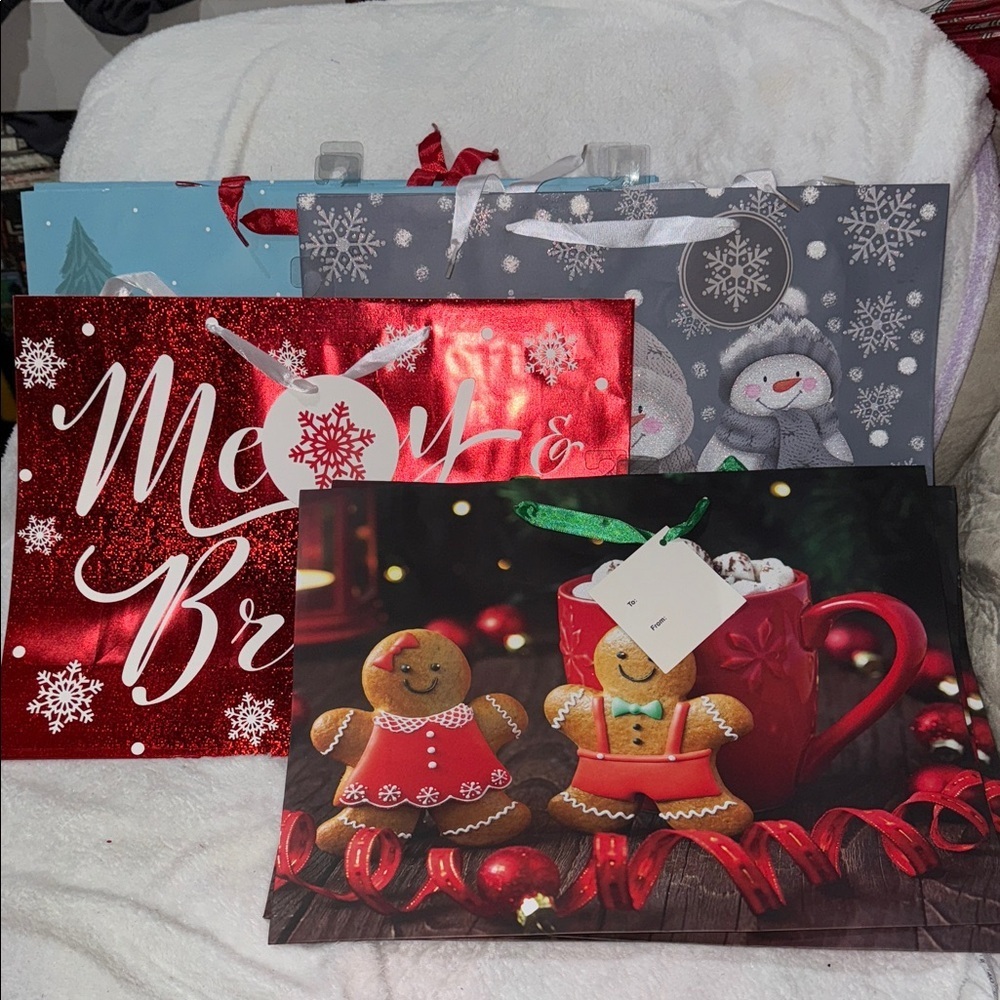 Festive Holiday Gift Bags Set - Red, Gray, and Multicolor
